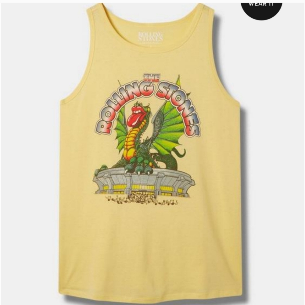 Women's Torrid Rolling Stones Logo Yellow Sleeveless Tank Top Band Tee 3X NWT
